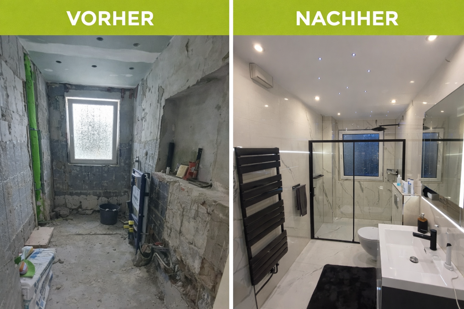 Badsanierung vorher/nachher - Großes Bad mit Dusche