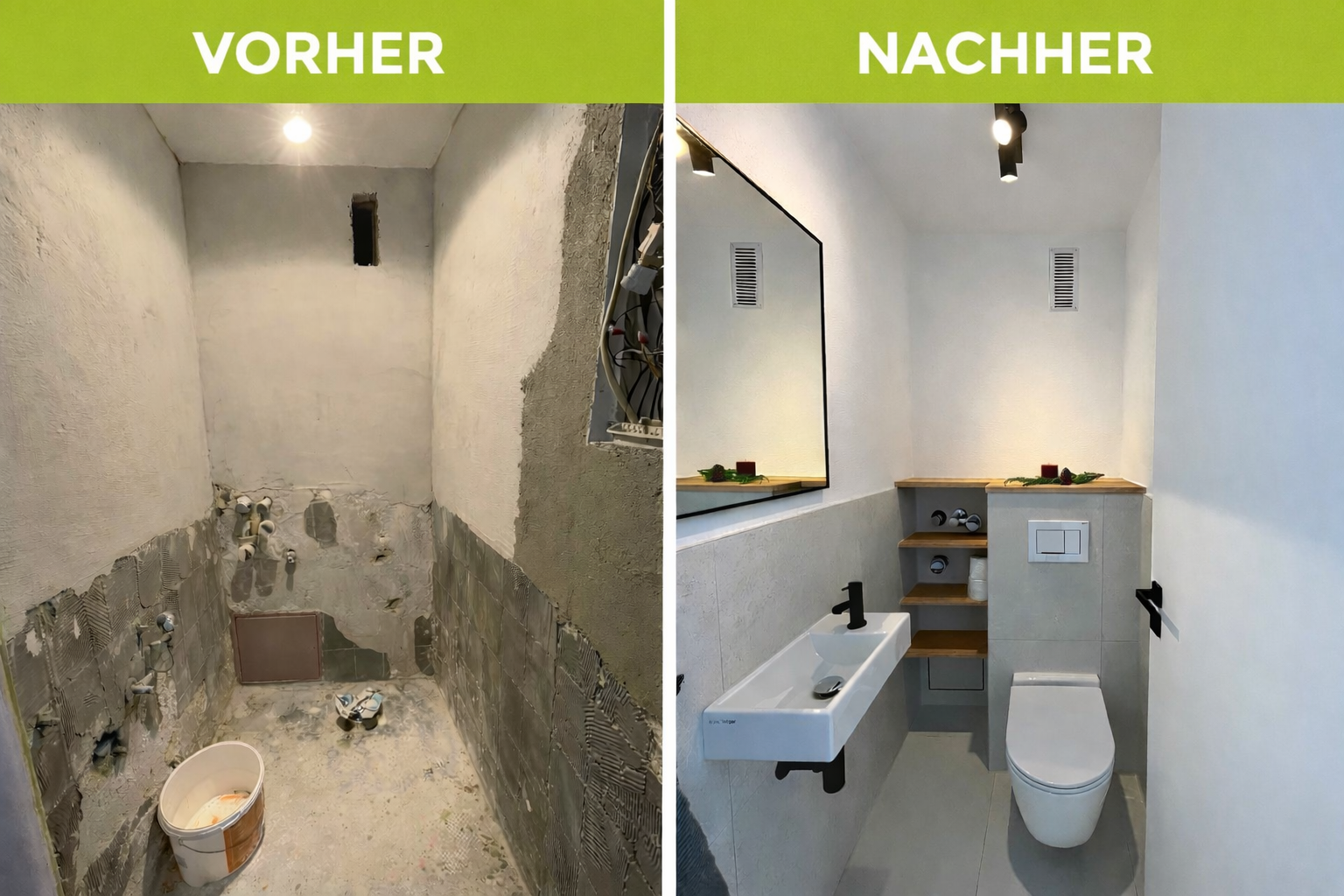 Badsanierung vorher/nachher - Kleines Bad 